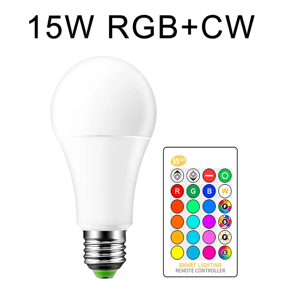 E27 15W RGB CW E27 светодиодный 5/10/15 Вт 16 Цвет изменение Волшебная Лампа 220V 110V RGB+ белый дистанционный умный светильник лампа с регулируемой яркостью памяти+ ИК-пульт дистанционного управления Управление - Испускаемый цвет: E27 15W RGB CW