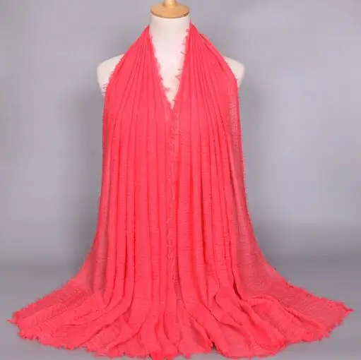 Фото Новинка 2018 года, этнический мусульманский хиджаб большого размера, женский однотонный хлопковый шарф с пузырьками и накидки, мягкий большой льняной платок Femme №2