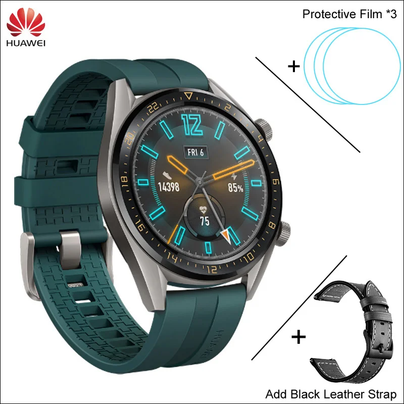 GN n Film n Strap B Huawei Watch GT Смарт часы Поддержка gps NFC 14 дней Срок службы батареи 5 атм водонепроницаемый телефонный Звонок трекер сердечного ритма для Android iOS - Цвет: GN n Film n Strap B