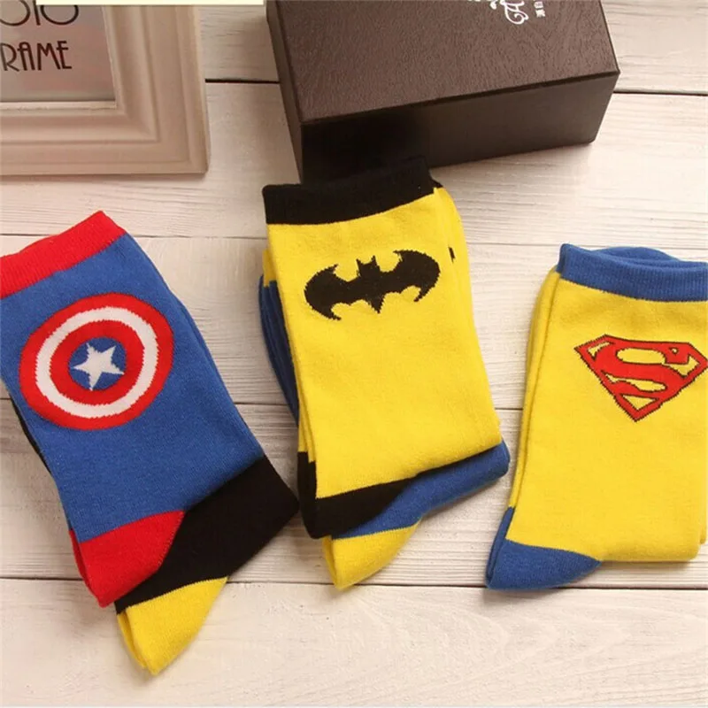 New Marvel Comics Heroes General Socks Cartoon Iron Man Captain America High Temperature Stitching Pattern Casual Men's Socks