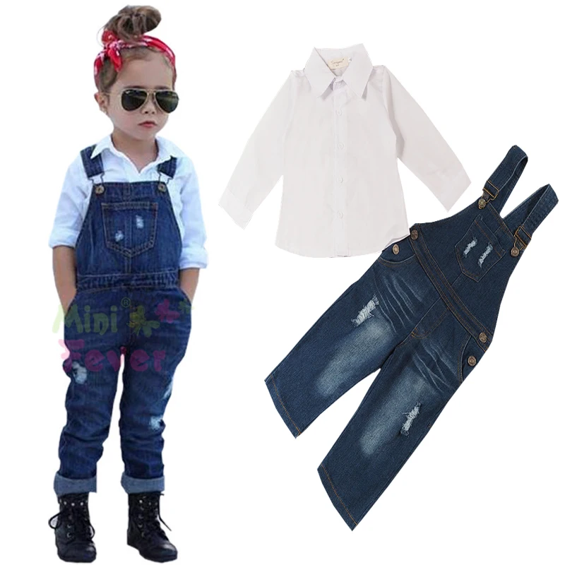 2019 Модный летний комплект одежды для девочек Детский детский джинсовый костюм