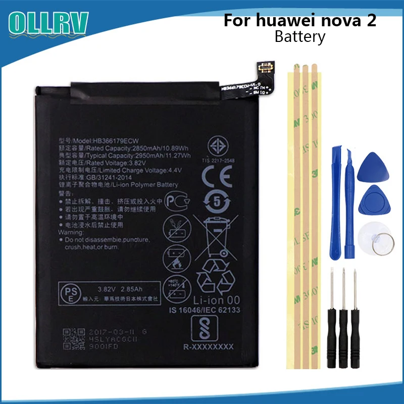 Аккумулятор для HUAWEI Nova 2 CAZ AL10 TL00 HB366179ECW Bateria 2950mAh + Инструменты|Аккумуляторы