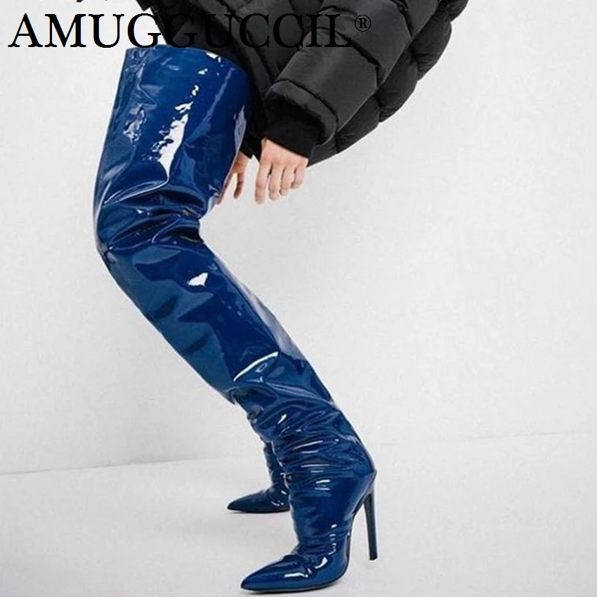

Customize 2021 Plus Big Size 35-47 Blue Zip Fashion Sexy Thigh High Heel Over The Knee Winter Autumn Lady Women Boot X1796