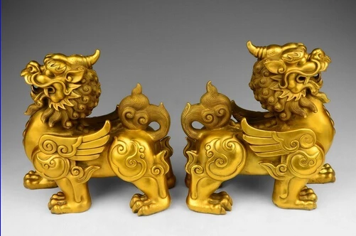 11 Чистая медь Китай Fengshui Yuanbao богатство деньги храбрости войска Килин Статуя