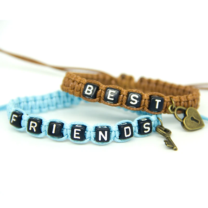2 шт./пара пара Браслеты коричневый Лучший замок и голубые друзей ключ Веревка