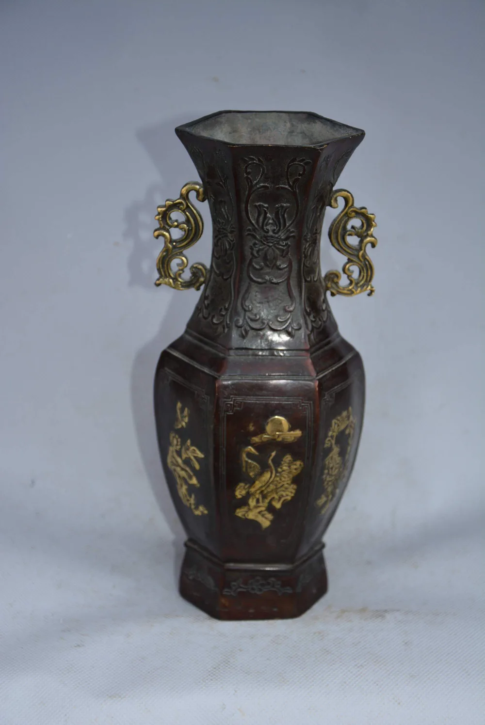 Редкая старинная Медная Ваза династии Мин резные цветы и птицы Лучшие поделки