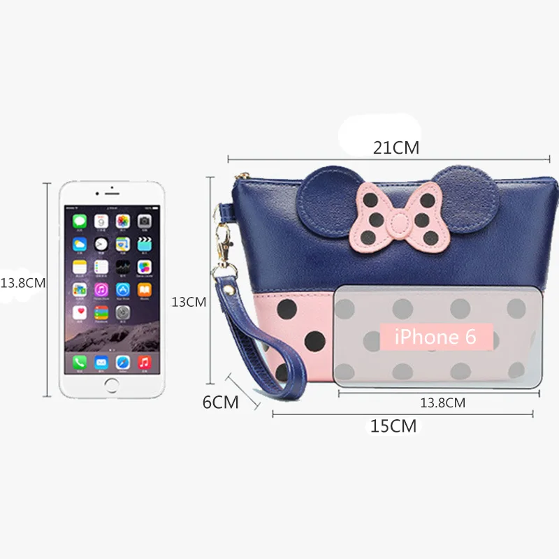 Disney PU Bowknot Mickey Mouse плюшевый Кошелек многофункциональная женская сумка мини