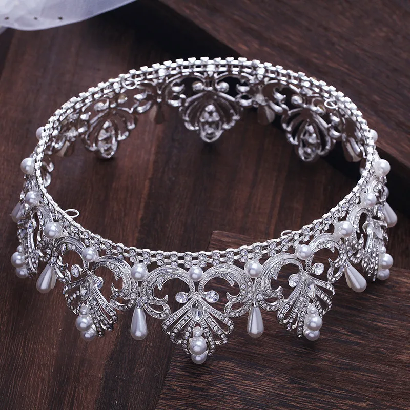 CC Свадебная Ювелирная диадема tiaras большие резинки для волос жемчужные Роскошные винтажные аксессуары для волос для свадебного торжества круглый xy354