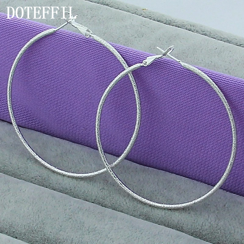 

DOTEFFIL 925 Sterling Silver Matte Round Circle 50mm Hoop Earrings For Woman Wedding Engagement Party Fashion Charm Jewelry