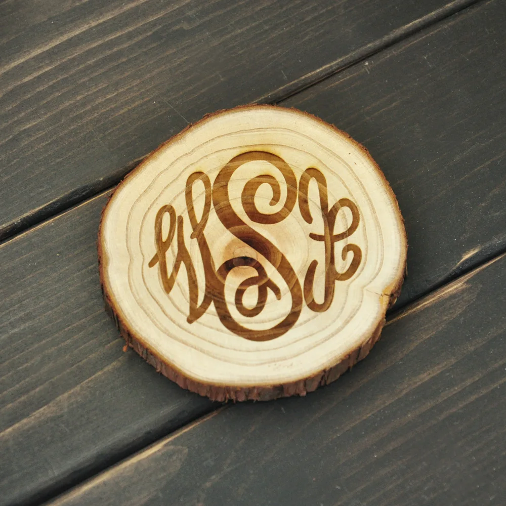 

3 PCS Housewarming gift Wood Coaster Personalized Monogram Coaster Rustic Wooden Coaster