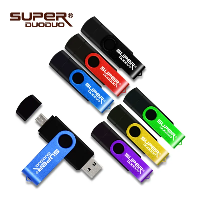 Высокоскоростной многоцветный OTG 2 в 1 USB флеш-накопитель 64 Гб 128 ГБ флеш-накопитель 8 Гб 16 Гб Micro USB Флешка 32 Гб Флешка usb+ брелок