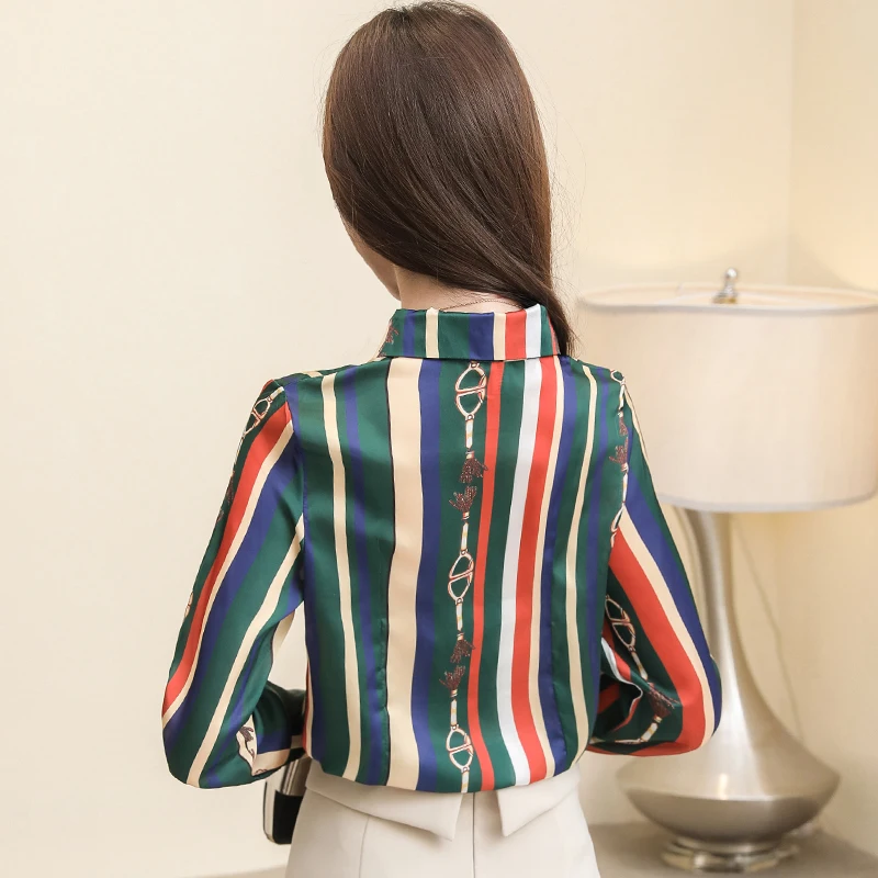 Summer Blouses Vintage Women Long Sleeve Women's Blouse Print Chiffon Shirt Female Elegant Office Lady Korean Slim Causal Shirts