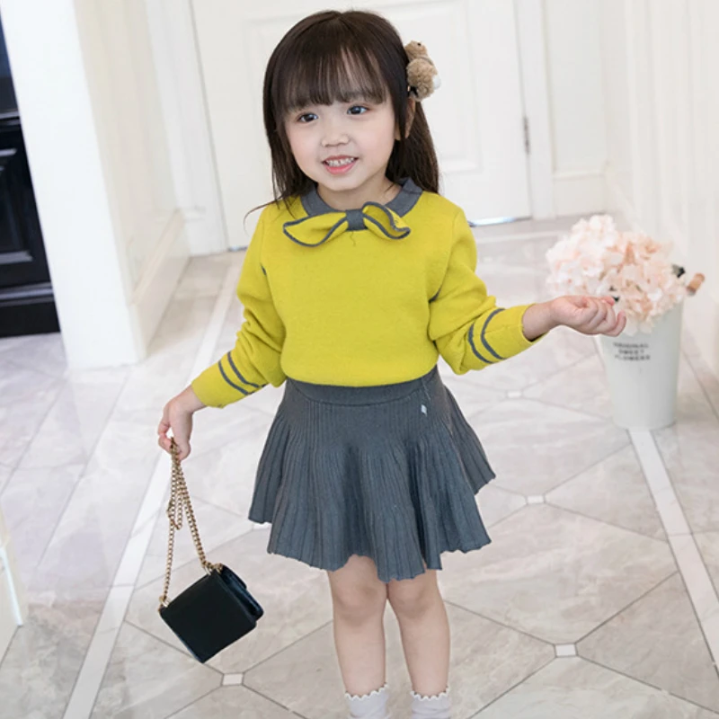 

Kids Girls Winter Outfits Long Sleeve Sweat and Grey Skirt Cute Warm Suit for Baby Girl Clothing Set Autumn Outerwear Fashion