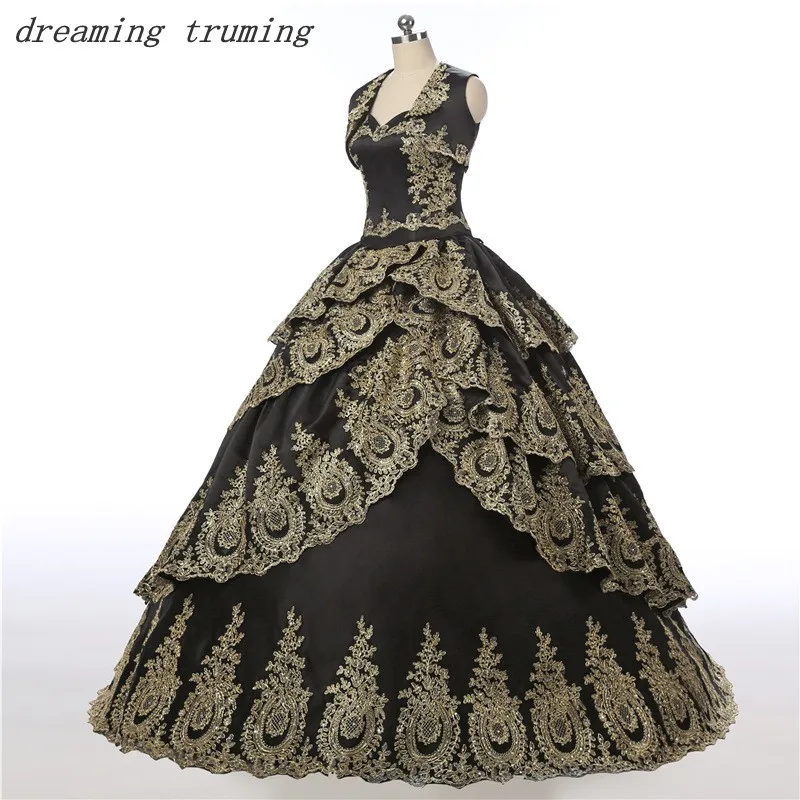 Винтажные платья Quinceanera черного и золотого цвета с курткой большие размеры