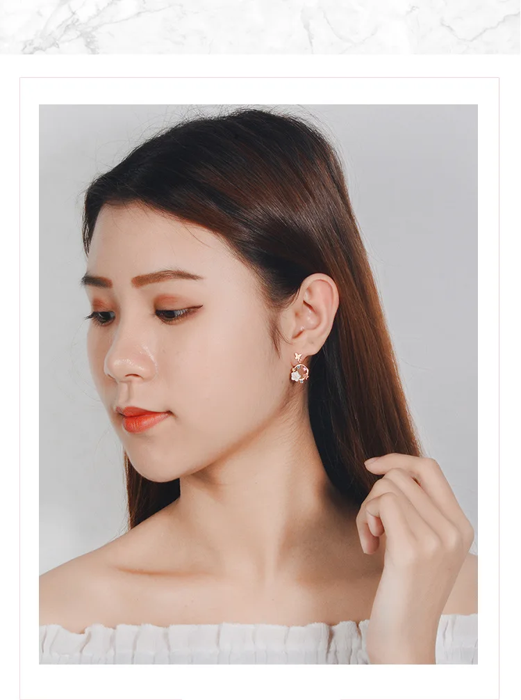 Женские серьги-подвески в виде бабочки цветка инкрустированные фианитами