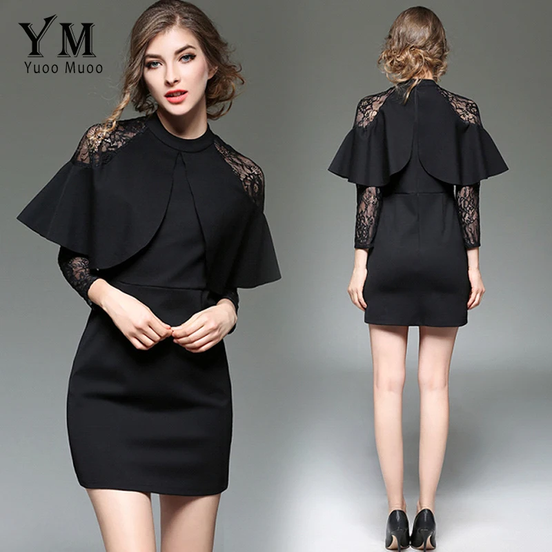 YuooMuoo Новое Брендовое дизайнерское женское черное мини-платье с рюшами