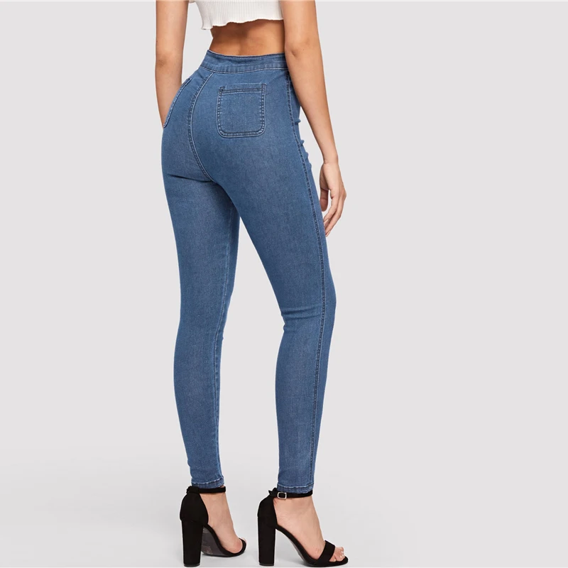SHEIN, однотонные обтягивающие джинсы,, весна-осень, обтягивающие эластичные джинсы, синие, темно-синие, женские, одноцветные, с высокой талией, джинсовые, длинные брюки