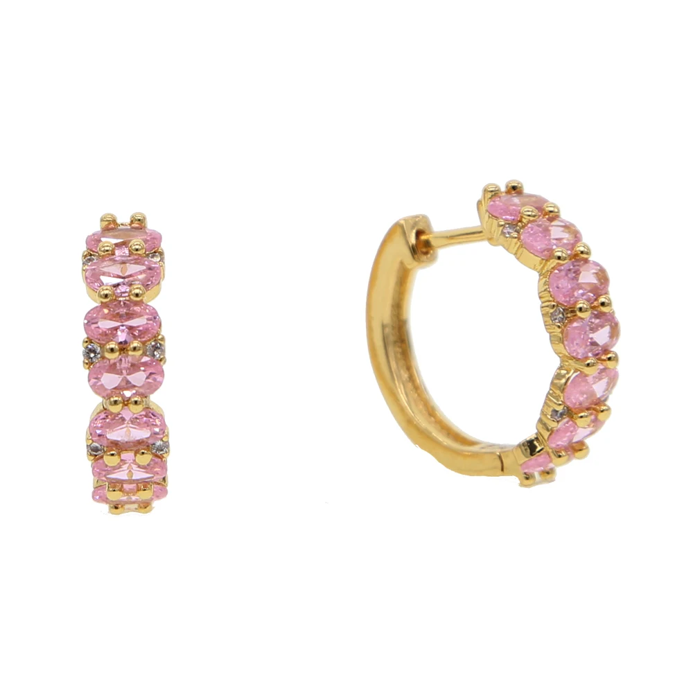 Gold filled pink oval cubic zirconia huggie hoop earring classic jewelry for women 2019 new