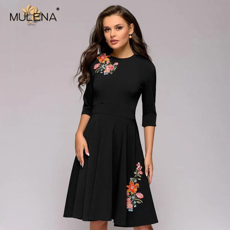 Черное винтажное платье с принтом короткими рукавами женское элегантное