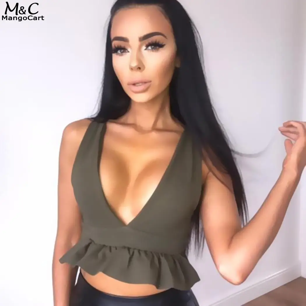 Спинки v-образным вырезом без рукавов Для женщин оборчатым краем Однотонная