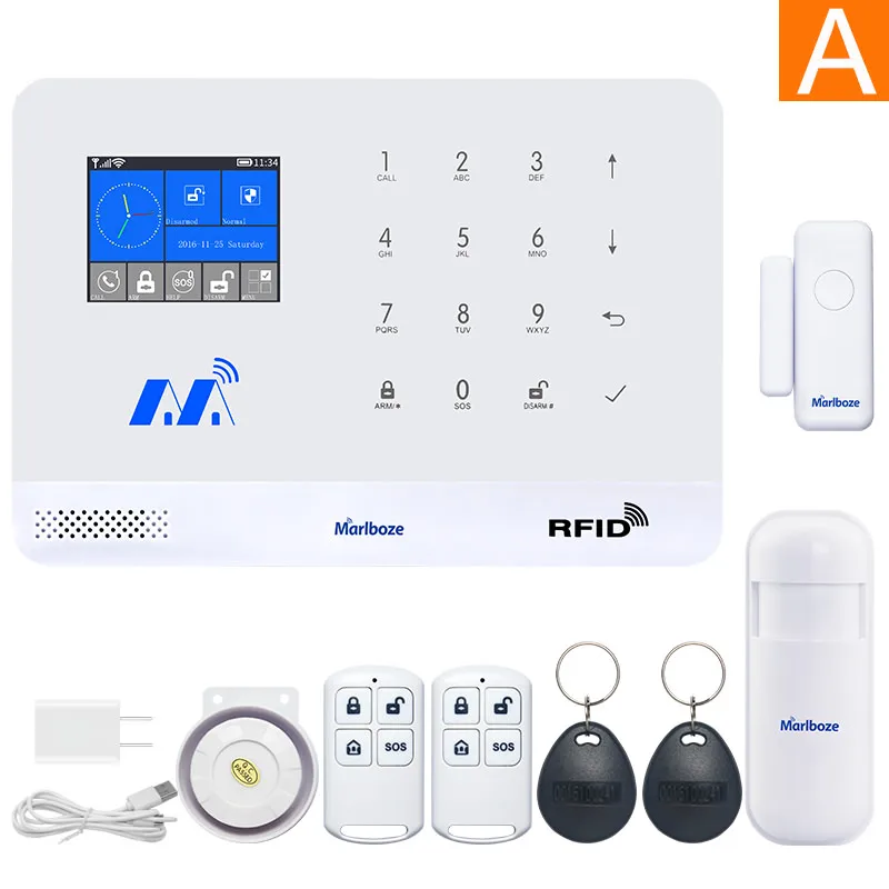 Set A Marlboze беспроводная домашняя Безопасность GSM wifi GPRS сигнализация Система IOS Android приложение дистанционное управление RFID карта PIR датчик двери датчик комплект - Цвет: Set A