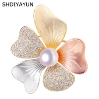 shdiyayun italian technology pearl brooch for women texture flower brooch pins brooches natural freshwater pearl fine jewelry