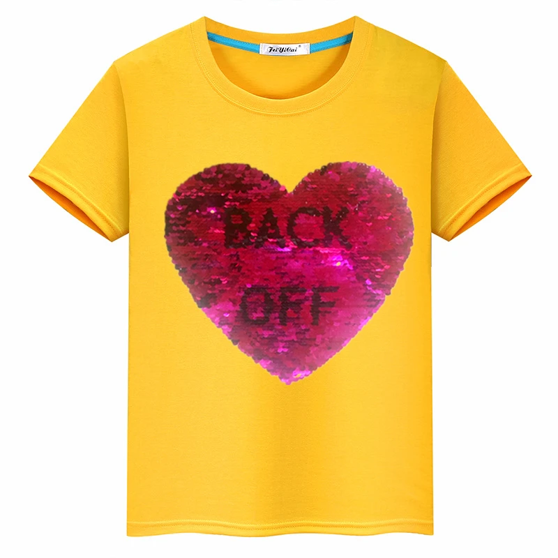 Новинка лета 2019 детская одежда с надписью love BACK OFF хлопковая Футболка блестками