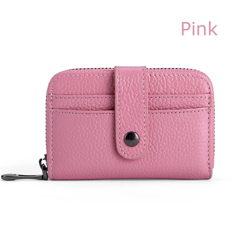 Pink BONAMIE, натуральная кожа, мужской держатель для карт, черный, для бизнеса, для кредитных карт, для удостоверения личности, чехол, маленький кошелек для женщин, модный держатель для карт, Новинка - Цвет: Pink
