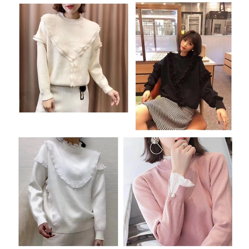 Плиссированный шифоновый кружевной воротник белый и черный цвета аппликация