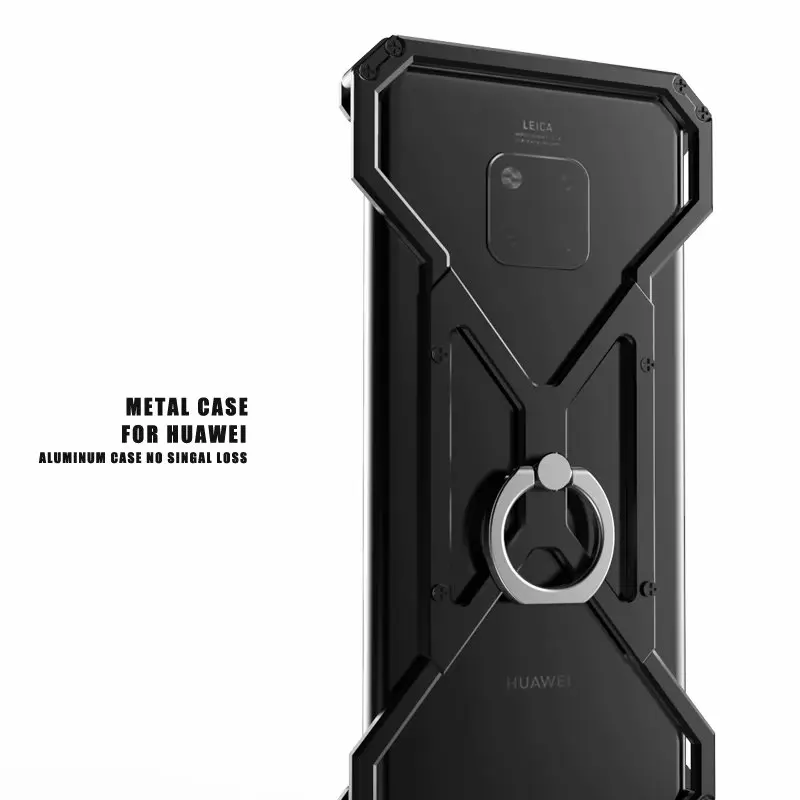 black ring Алюминий Броня Алюминий металлический защитный чехол для телефона для huawei Коврики 20 10 9 Pro Lite+ держатель чехол для huawei p20 pro - Цвет: black ring