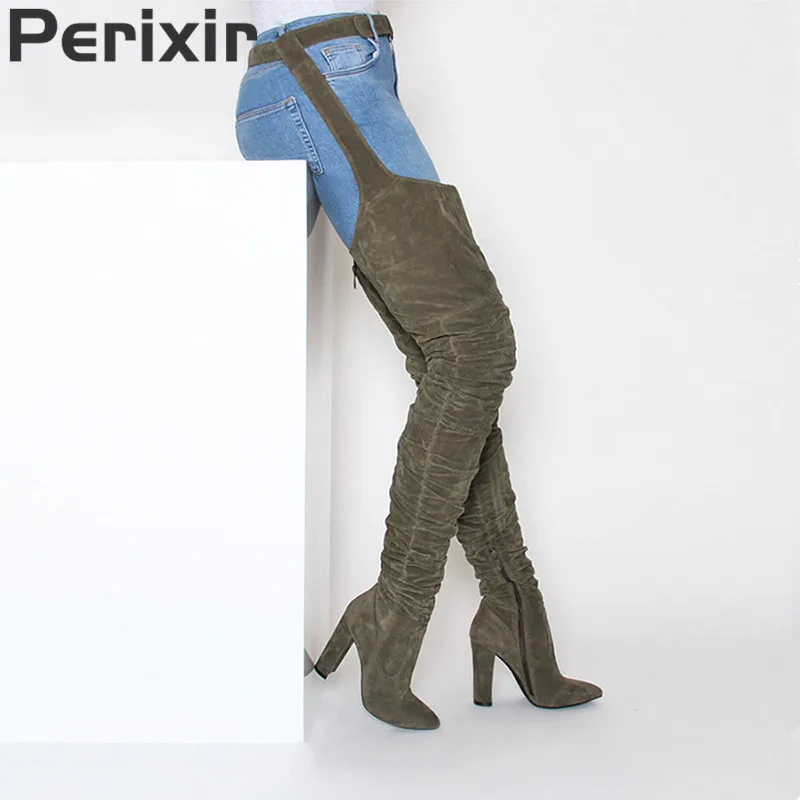 Длинные сапоги ботфорты Perixir из искусственной замши удобные облегающие на