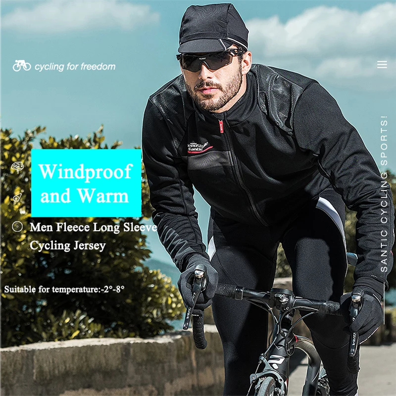 Santic мужские зимние дышащие быстросохнущие теплые флисовые ветрозащитные куртки