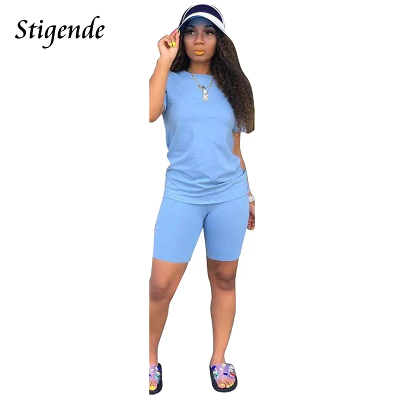 Stigende/Летний Повседневный однотонный комплект из двух предметов женский