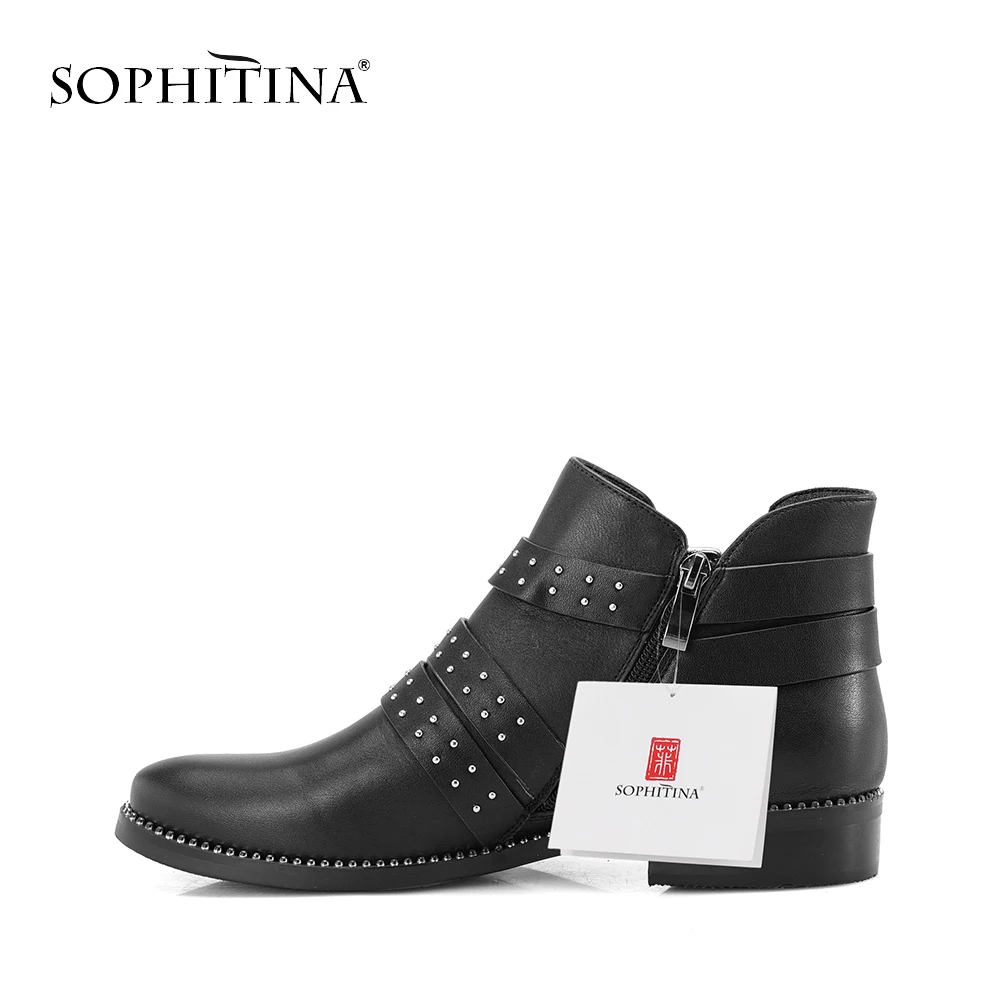 SOPHITINA/ботильоны из натуральной кожи с круглым носком на низком каблуке молнии