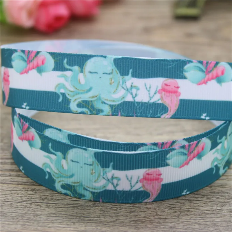 DUWES 50 ярдов Морская раковина для рыбы Печатный grosgrain ленточный аксессуар бант