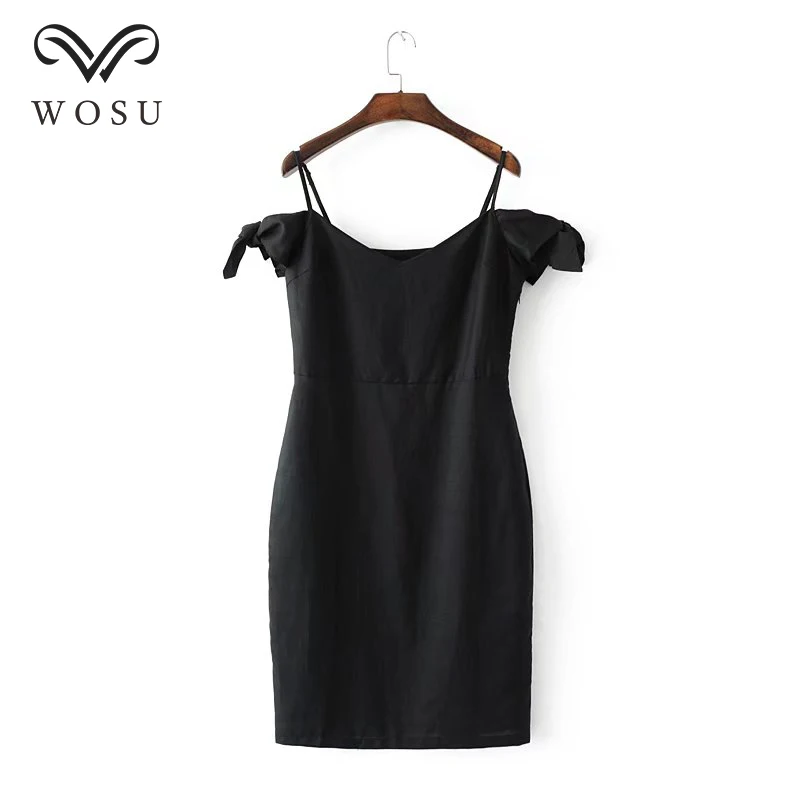 WOSU одноцветное Цвет рукавов Спагетти ремень платья льняные летние Империя