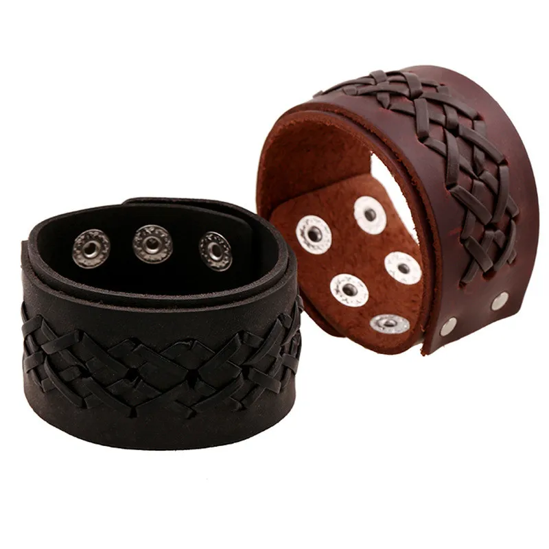 BANMAR Punk Braided Black &amp Brown Genuine Leather Bracelet With Alloy Buckle Adjustable Fashion Women Men Bracelets Jewelry | Украшения