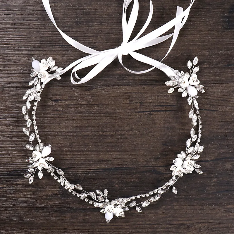 

Fashion Clear Crystals Rhinestones Wedding Hairband Hair Accessories Clay Flower Bridal Headpieces Bridesmaids Headbands