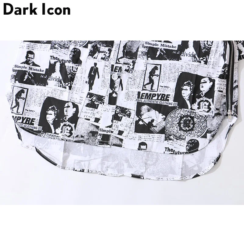 Мужская рубашка в стиле хип хоп DARK ICON черная белая с принтом на боку и молнии