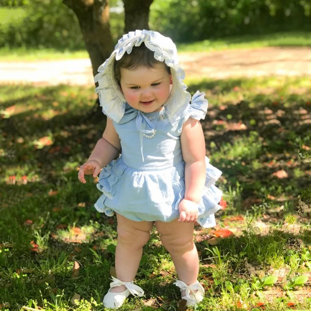 Baby Summer Clothing Sister Matching Outfits Girl Short Sleeve Flower Romper Dress Matching Layered Ruffled Outfit Set