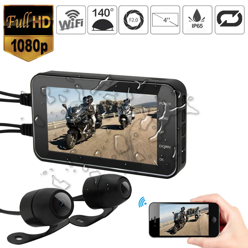 FHD 1080P Водонепроницаемая WiFi камера 4 &quotМотоцикл DVR Передняя Задняя Двойная Камера