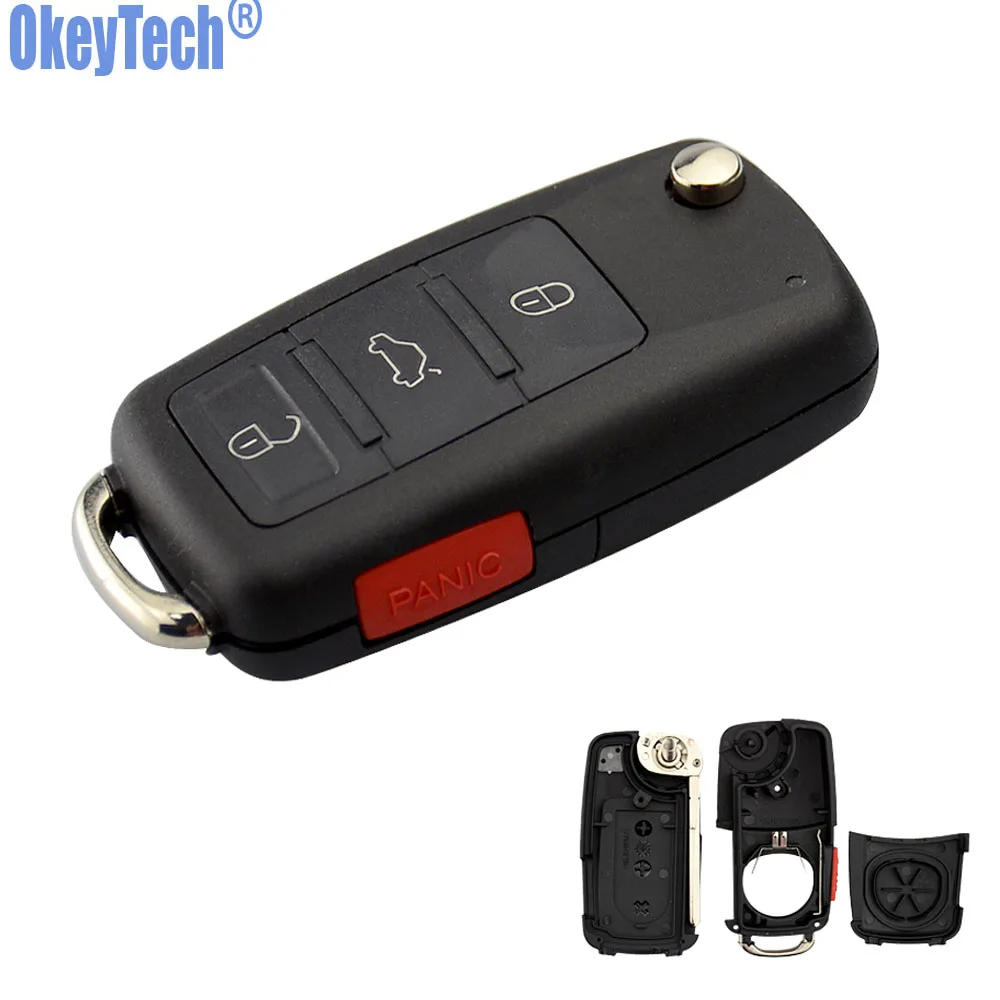 

OkeyTech 3+ 1 Panic 4 Buttons Flip Remote Car Key Shell for VOLKSWAGEN VW Touareg Switchblade Auto Replacement Case Fob Cover