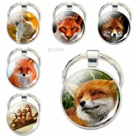 animal keyrings lovely fox glass cabochon metal keychain fox bag pendant fashion key chain for women christmas gift for daughter