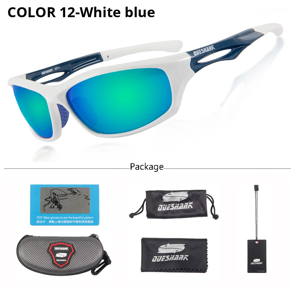 White blue QUESHARK мужские и женские спортивные поляризованные очки для рыбалки матовые черные походные солнцезащитные очки для кемпинга ультралегкие рыбацкие очки - Цвет: White blue