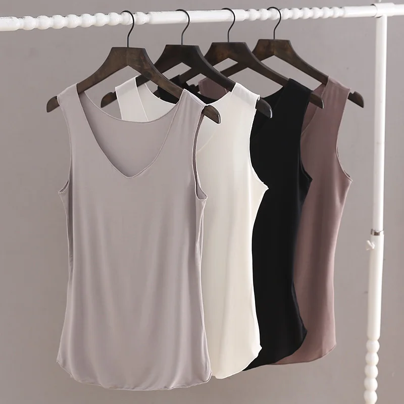 Женский летний модальный хлопковый Свободный жилет без рукавов с v образным