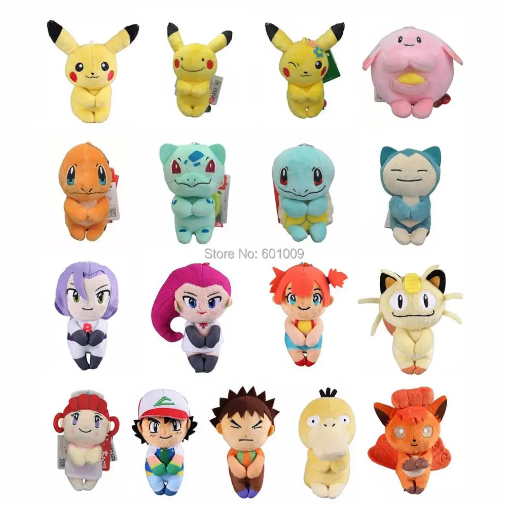 Плюшевый брелок для ключей 20 шт./партия Pika Vulpix Psyduck Meowth Ash Ketchum Brock James Jessie Misty 12