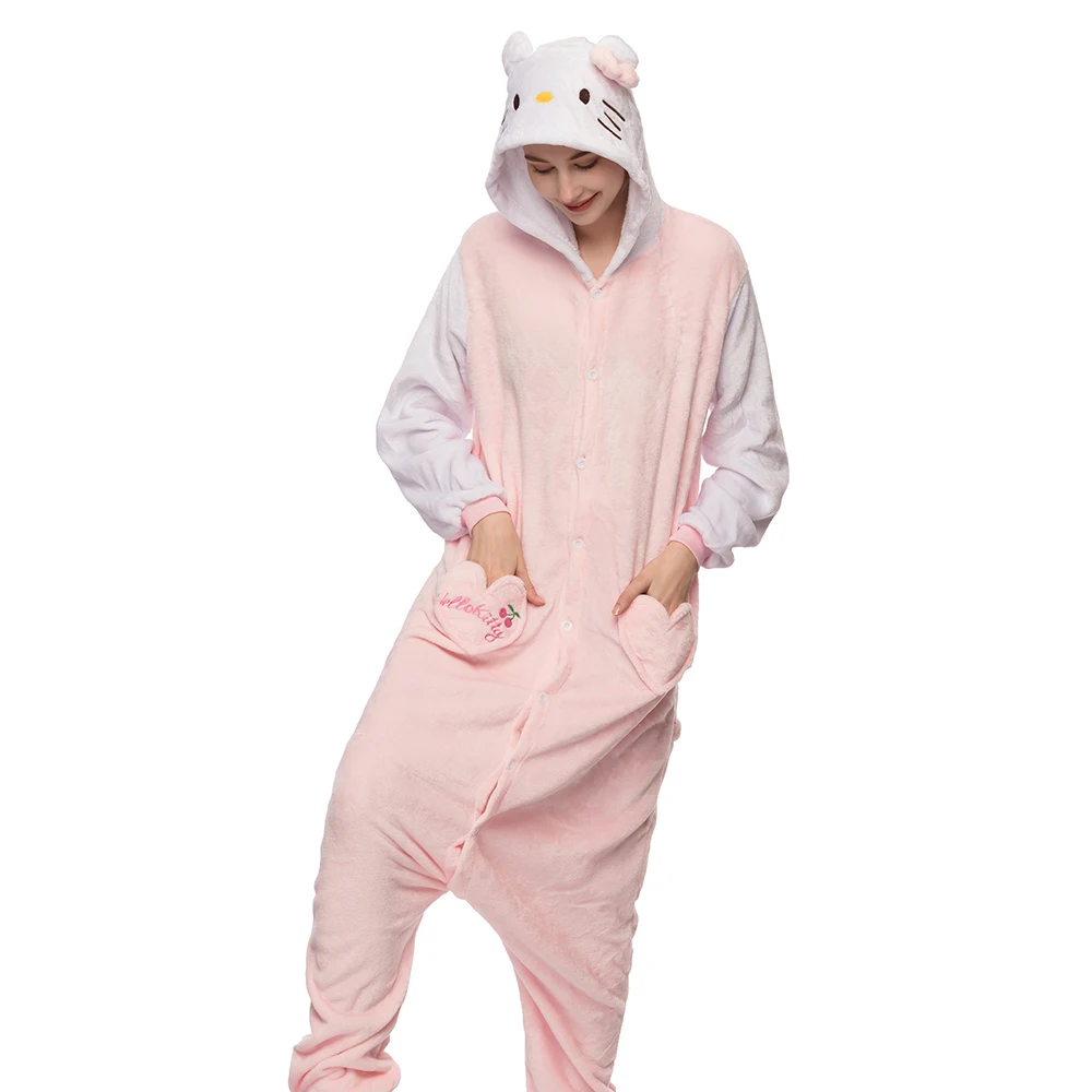 Winter Animal Sleepwear Pajamas Sets Adult Cat Pijamas Women Pyjamas Night Suit One Piece Hooded Warm Wear