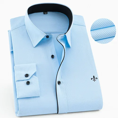 1-315Q-BLUE-L Dudalina Camisa Social Masculina мужская рубашка с длинным рукавом классические мужские рубашки формальная деловая рубашка мужская вышивка логотип - Цвет: 1-315Q-BLUE-L