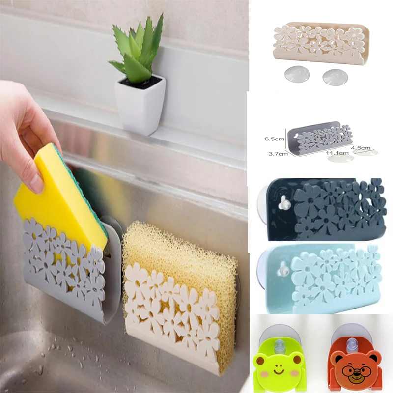 kitchen organizer Sink Suction Sponges Holder Scrubbers Soap Storage Rack cartoon Sponge Bathroom Drying Toilet | Дом и сад