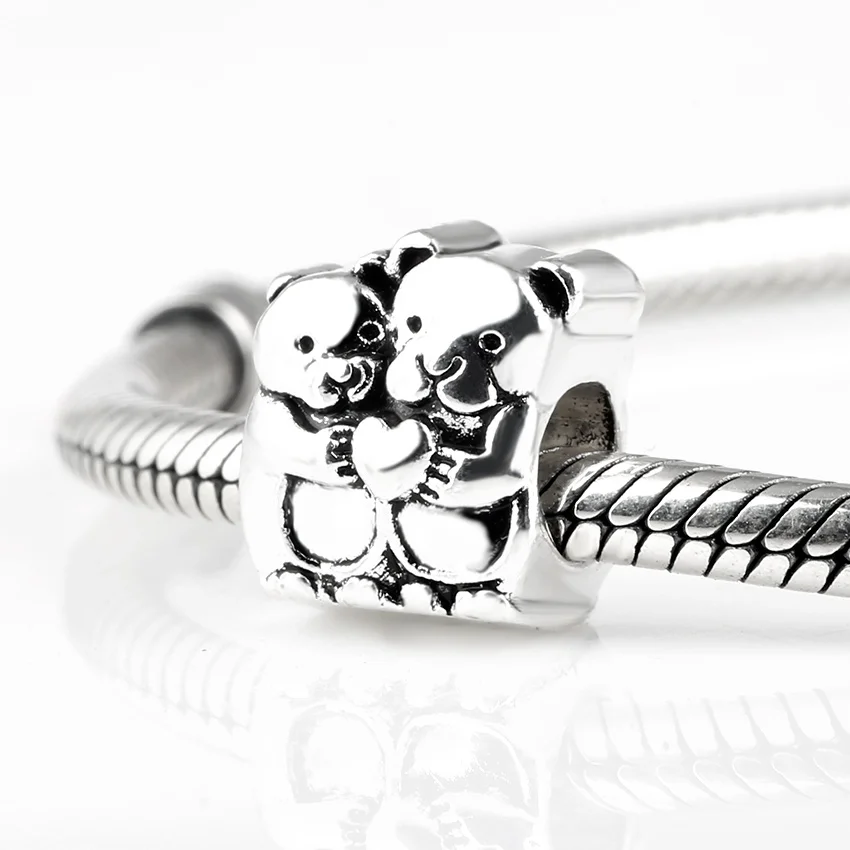 10 шт./партия милые бусины в виде медведя посеребренный сплав рукоделие большое